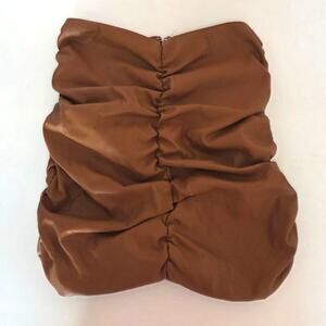 Do + Be Ruched Brown Faux Leather Tube Top - Small